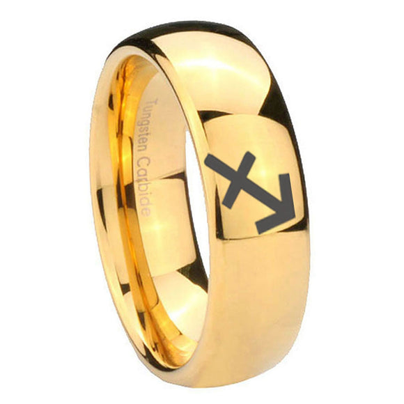 10mm Sagittarius Zodiac Dome Gold Tungsten Carbide Custom Mens Ring