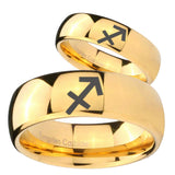 Bride and Groom Sagittarius Zodiac Dome Gold Tungsten Custom Mens Ring Set