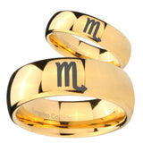 Bride and Groom Scorpio Horoscope Dome Gold Tungsten Custom Ring for Men Set