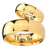 Bride and Groom I Love You Dome Gold Tungsten Carbide Mens Bands Ring Set