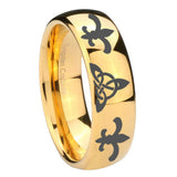 10mm Celtic Triangle Fleur De Lis Dome Gold Tungsten Carbide Personalized Ring