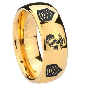 10mm Marine Army Sergeant Dome Gold Tungsten Carbide Wedding Engagement Ring