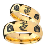 Bride and Groom Marine Army Sergeant Dome Gold Tungsten Mens Engagement Band Set