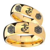 Bride and Groom Marine Chief Master Sergeant  Dome Gold Tungsten Anniversary Ring Set