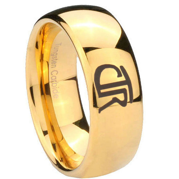 10mm CTR Dome Gold Tungsten Carbide Mens Ring Engraved