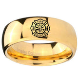 10mm Fire Department Dome Gold Tungsten Carbide Mens Ring Personalized