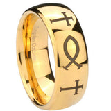 10mm Fish & Cross Dome Gold Tungsten Carbide Men's Promise Rings