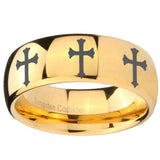 10mm Multiple Christian Cross Dome Gold Tungsten Carbide Men's Band Ring