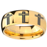 10mm Multiple Christian Cross Dome Gold Tungsten Carbide Rings for Men