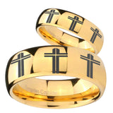 His Hers Multiple Christian Cross Dome Gold Tungsten Custom Ring for Men Set
