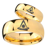 Bride and Groom Pester Master Masonic Dome Gold Tungsten Carbide Men's Ring Set