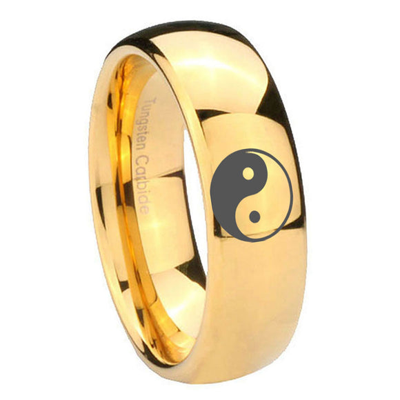 10mm Yin Yang Dome Gold Tungsten Carbide Wedding Band Ring