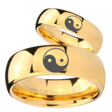 Bride and Groom Yin Yang Dome Gold Tungsten Carbide Wedding Bands Ring Set