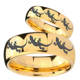 Bride and Groom Multiple Lizard Dome Gold Tungsten Carbide Bands Ring Set