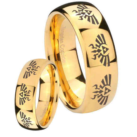 His Hers Multiple Zelda Skyward Sword Dome Gold Tungsten Engagement Ring Set