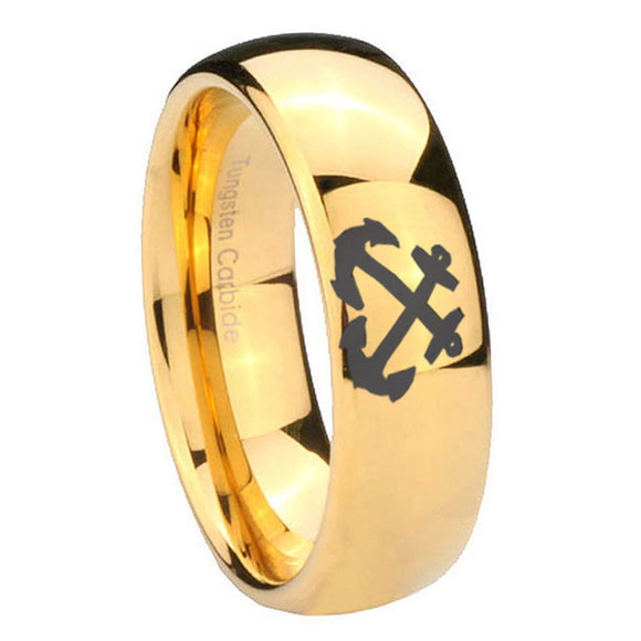 10mm Anchor Dome Gold Tungsten Carbide Mens Engagement Ring