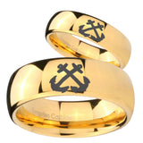 Bride and Groom Anchor Dome Gold Tungsten Carbide Mens Promise Ring Set