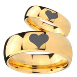 Bride and Groom Heart Dome Gold Tungsten Carbide Men's Promise Rings Set