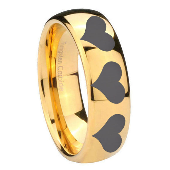 10mm Multiple Heart Dome Gold Tungsten Carbide Mens Engagement Band