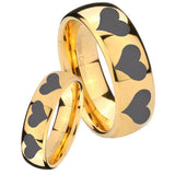 Bride and Groom Multiple Heart Dome Gold Tungsten Carbide Mens Wedding Ring Set