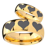 Bride and Groom Multiple Heart Dome Gold Tungsten Carbide Mens Wedding Ring Set