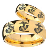 Bride and Groom Multiple Marine Dome Gold Tungsten Carbide Custom Mens Ring Set