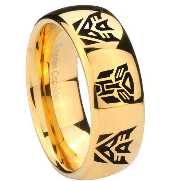 10mm Transformers Autobot Decepticon Dome Gold Tungsten Carbide Wedding Engagement Ring
