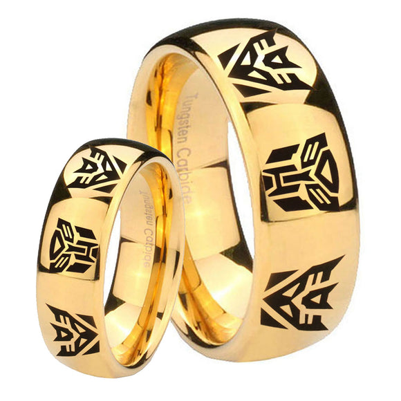 His Hers Transformers Autobot Decepticon Dome Gold Tungsten Mens Promise Ring Set