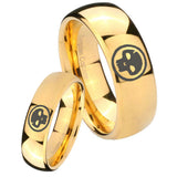 Bride and Groom Skull Dome Gold Tungsten Carbide Mens Engagement Band Set