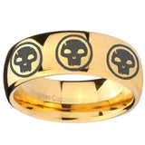 10mm Multiple Skull Dome Gold Tungsten Carbide Mens Ring Personalized