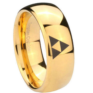 10mm Zelda Triforce Dome Gold Tungsten Carbide Mens Anniversary Ring