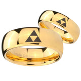 Bride and Groom Zelda Triforce Dome Gold Tungsten Carbide Mens Ring Engraved Set