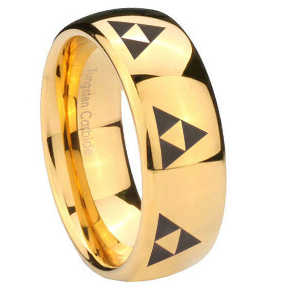 10mm Multiple Zelda Triforce Dome Gold Tungsten Carbide Mens Ring Personalized