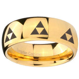 10mm Multiple Zelda Triforce Dome Gold Tungsten Carbide Mens Ring Personalized