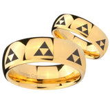 His Hers Multiple Zelda Triforce Dome Gold Tungsten Men's Wedding Ring Set