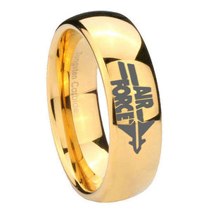 10MM Dome Air Force 14K Gold IP Shiny Tungsten Carbide Men's Ring