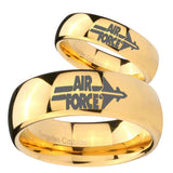 His Her Glossy Dome Air Force 14K Gold IP Tungsten Wedding Rings Set