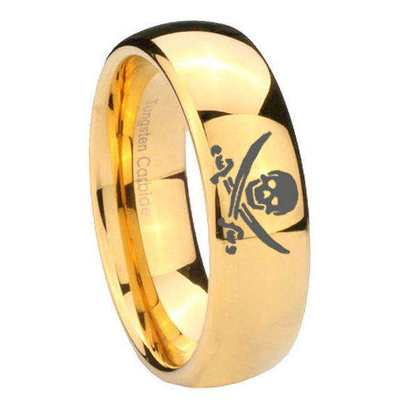 10mm Skull Pirate Dome Gold Tungsten Carbide Wedding Band Ring