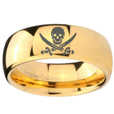 10mm Skull Pirate Dome Gold Tungsten Carbide Wedding Band Ring