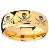 10mm Multiple Skull Pirate Dome Gold Tungsten Carbide Mens Bands Ring