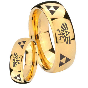Bride and Groom Legend of Zelda Dome Gold Tungsten Carbide Anniversary Ring Set