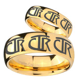 Bride and Groom Multiple CTR Dome Gold Tungsten Mens Ring Personalized Set