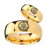 Bride and Groom U.S. Army Dome Gold Tungsten Men's Engagement Ring Set