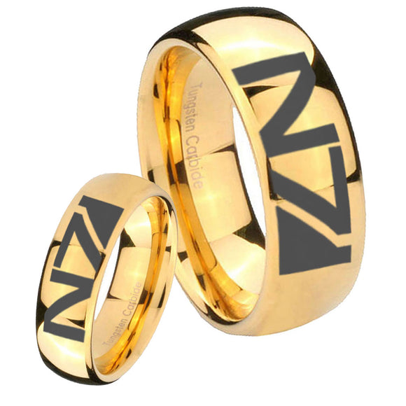 Bride and Groom N7 Design Dome Gold Tungsten Men's Engagement Ring Set