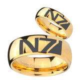 Bride and Groom N7 Design Dome Gold Tungsten Men's Engagement Ring Set