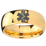 10mm Medical Alert Dome Gold Tungsten Carbide Mens Wedding Ring