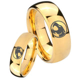 Bride and Groom Thundercat Dome Gold Tungsten Carbide Mens Ring Personalized Set