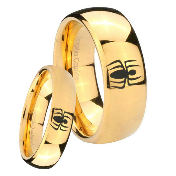 Bride and Groom Spiderman Dome Gold Tungsten Carbide Anniversary Ring Set