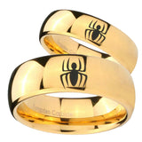 Bride and Groom Spiderman Dome Gold Tungsten Carbide Anniversary Ring Set