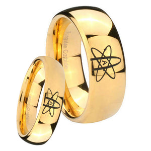 Bride and Groom American Atheist Dome Gold Tungsten Men's Engagement Band Set